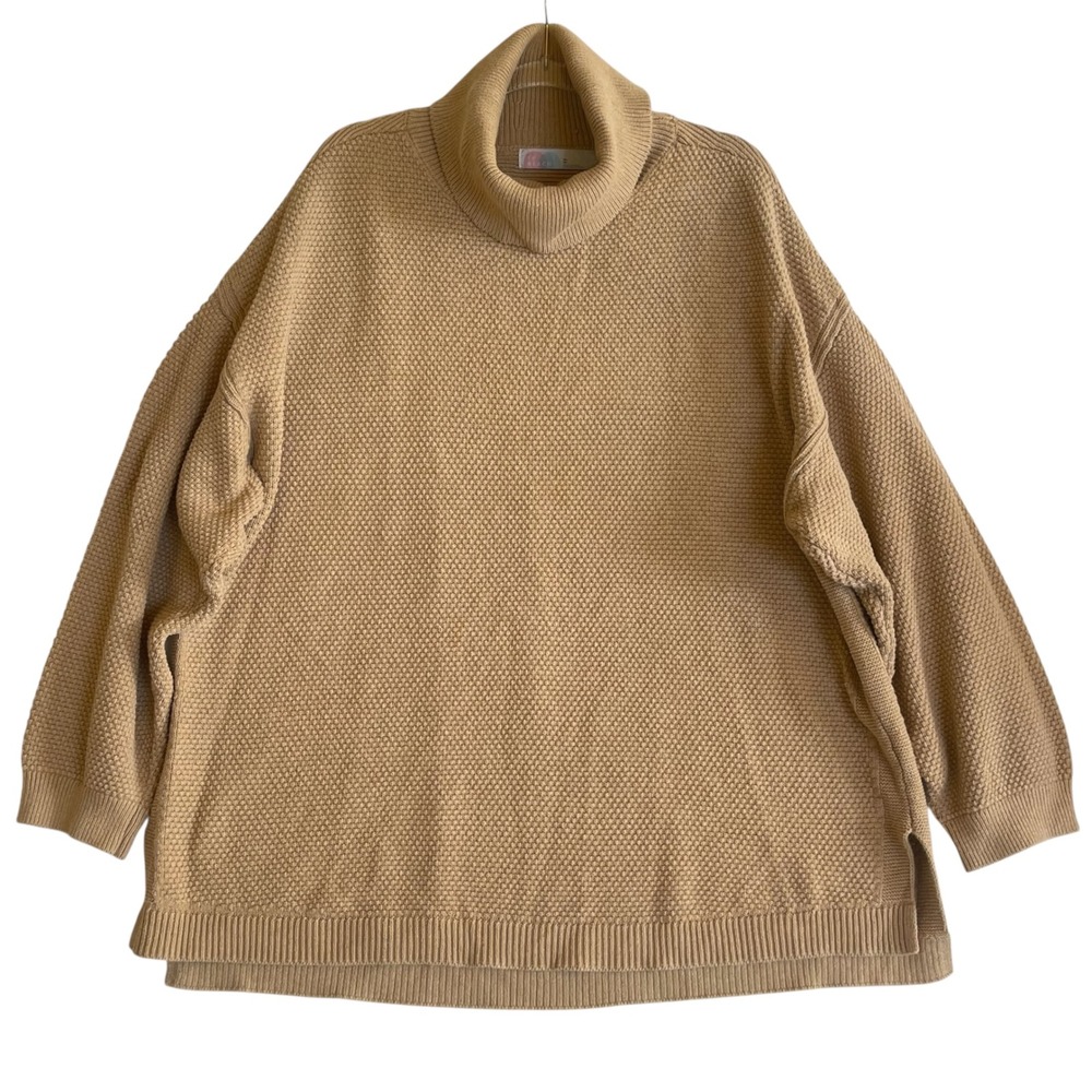 Free People FB Hailee Sweater Women XL Tan Oversized Turtleneck Pullover Boho